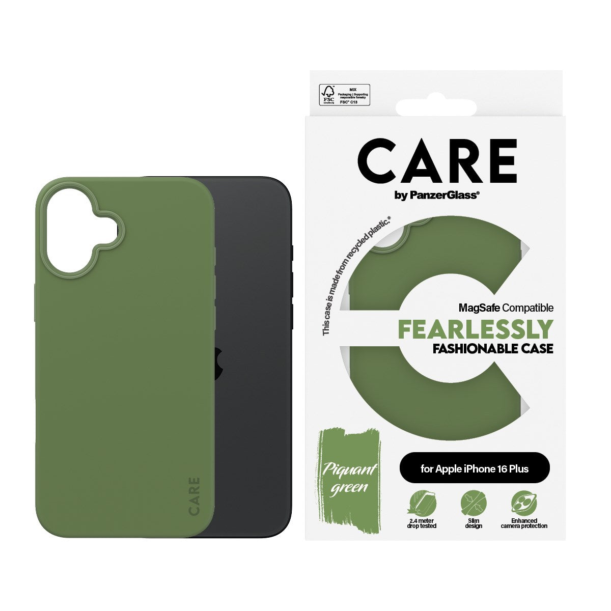 CARE by PanzerGlass® Fashionable Case Green w. MagSafe iPhone 16 Plus